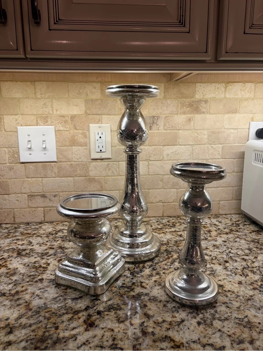 Pottery Barn Silver Mercury Glass Candle Holder Trio
